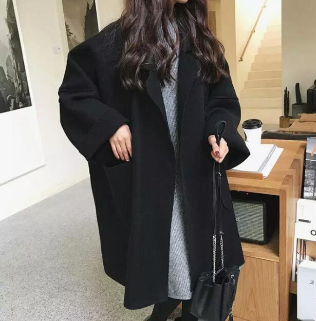 Bære en stor plus size uldfrakke til efterår og vinter kvindefrakke vinterfrakke høj trenchcoat vadim: Sort / S