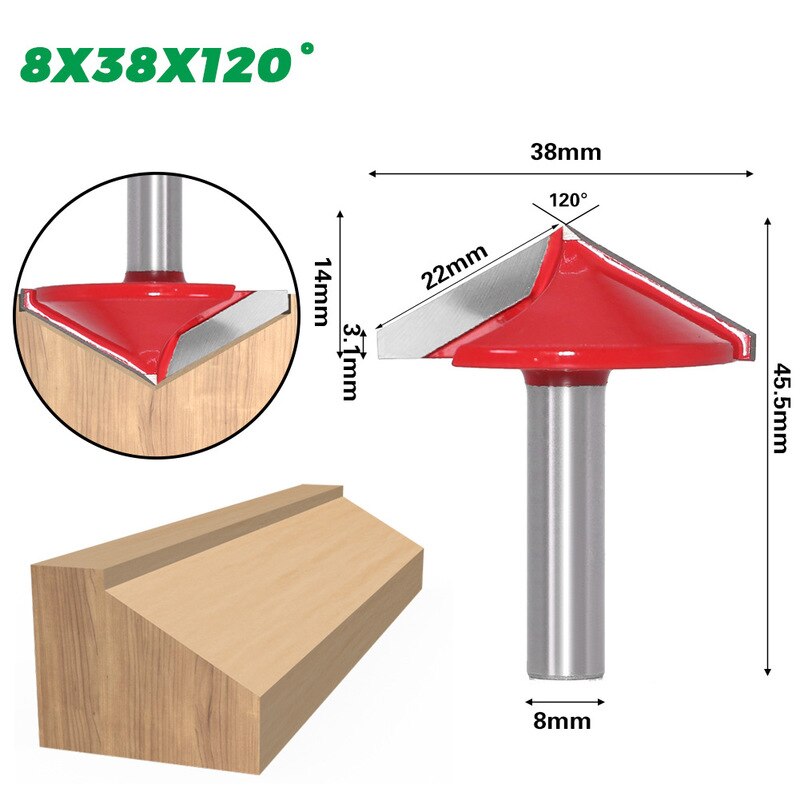 1Pcs 8mm 3D V Graveren Bit CNC Frees Frezen Voor Hout Tungsten Houtbewerking 60/90 /120/150 graden Frees: 8 38 120