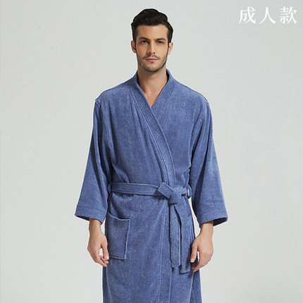 Albornoz de algodón para hotel, camisón largo grueso con cuello kimono absorbente para parejas, para Otoño e Invierno: navy / L