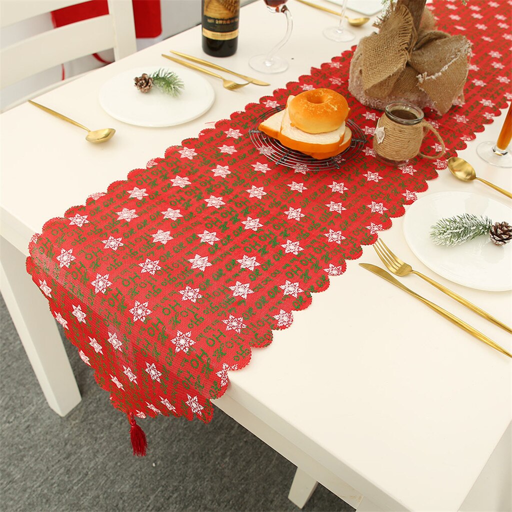 Merry Christmas Table Runner with Tassel Snowflake Tablecloth Long Table Runners Home Decor Xmas Year Wedding Decoration