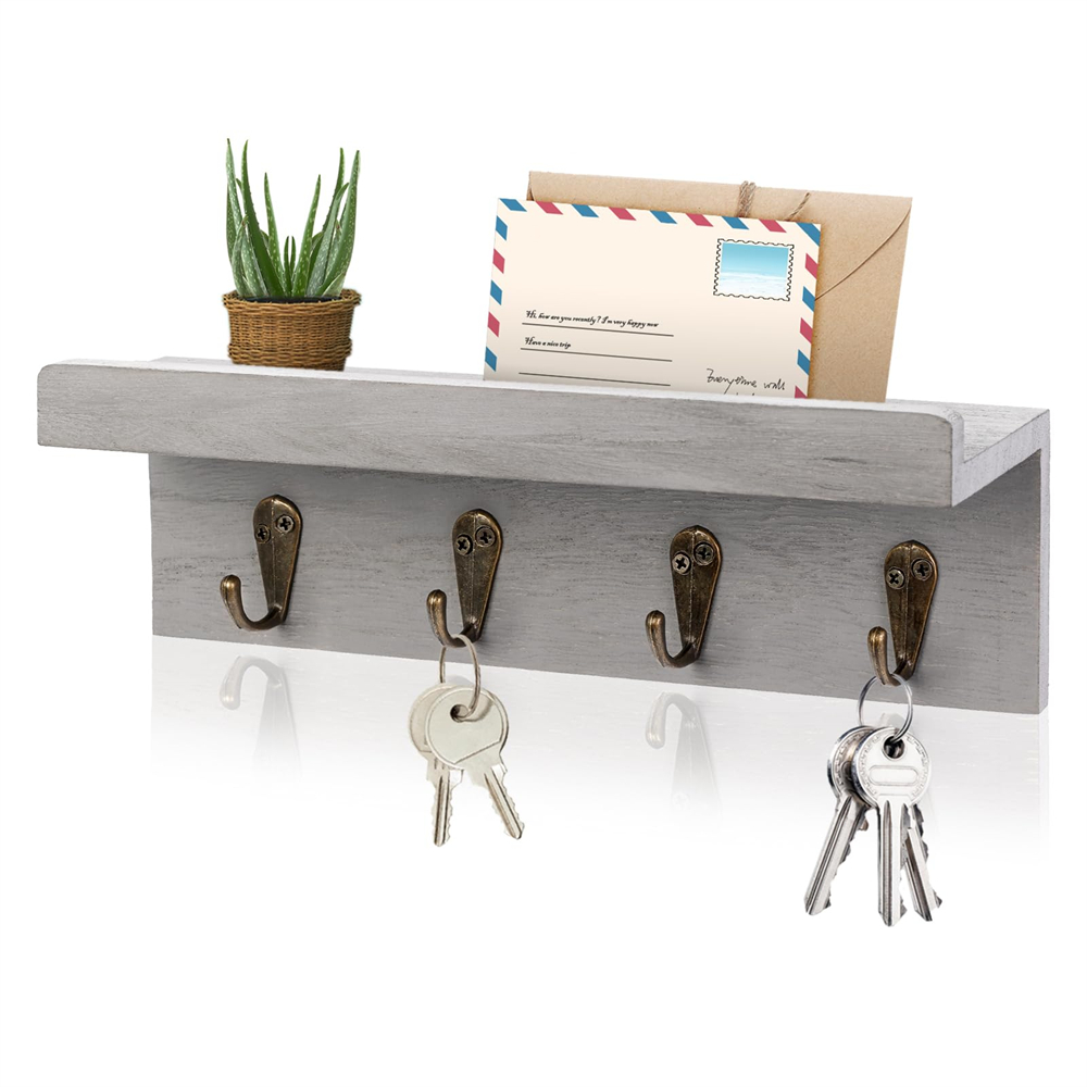 Portallaves de madera de granja, soporte de correo montado en la pared con 4 ganchos para llaves, estante decorativo de entrada para llaves, correa de perro: Verde claro