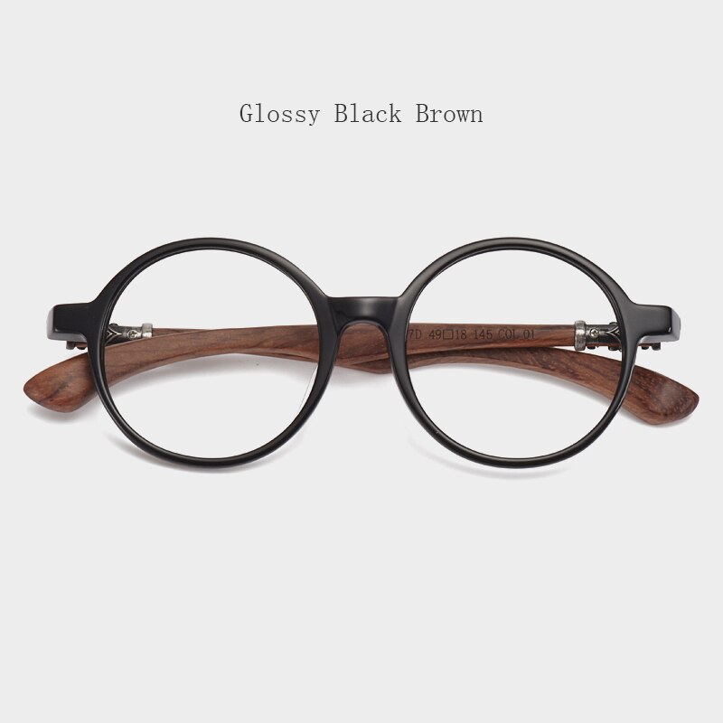 HDCRAFTER-gafas redondas clásicas de madera para hombre y mujer, montura para miopía, graduadas, de madera: Glossy Black Brown