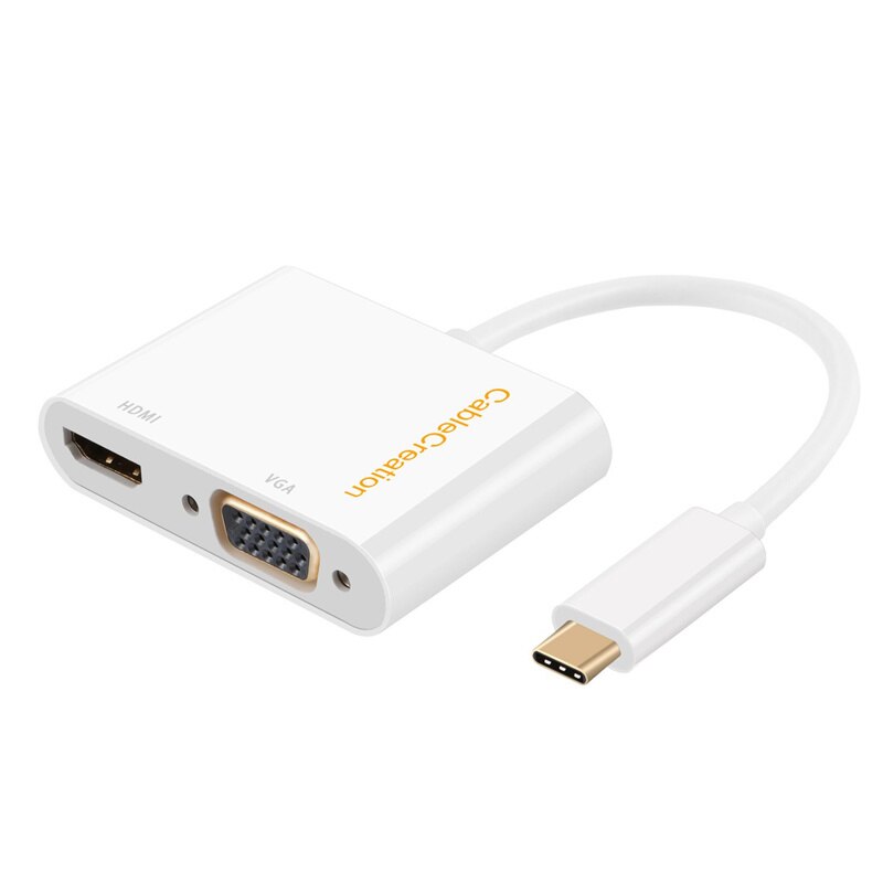 USB C to HDMI + VGA, USB Type C (Thunderbolt 3 Compatible) to HDMI 4K+VGA Adapter, Compatible Macbook Pro/Chromebook Pixe: White