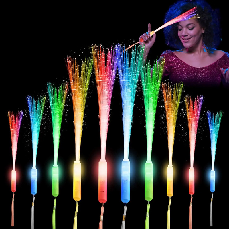 Varas piscantes operadas por bateria, varinhas de fibra óptica que brilham, varinhas de luz de fibra óptica que brilham no escuro, brinquedos iluminados