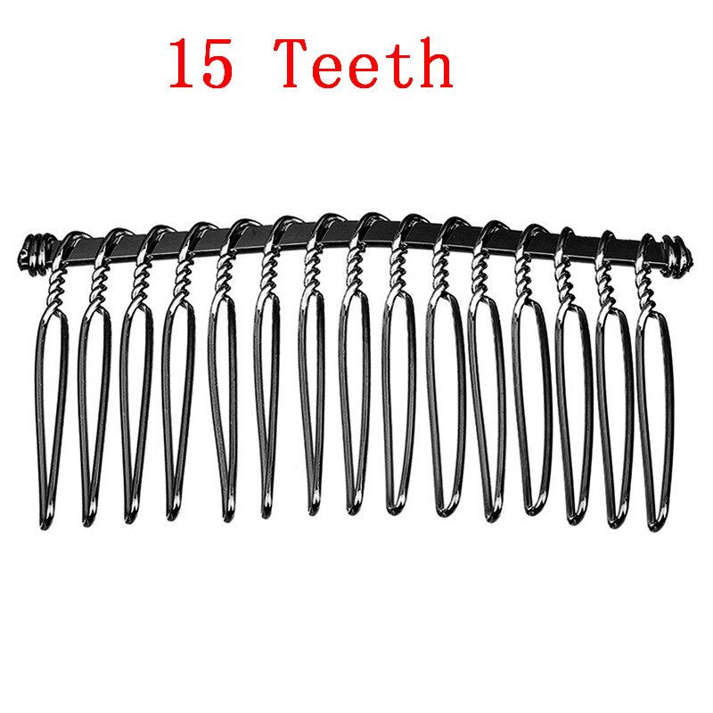 6 stks/partij 10 15 20 30 Tanden Zwart/Goud/Rhodium Kleur Metalen Kammen Bruiloft Bruid Clips Hoofddeksel haar Sticks Accessoires F1573: BLACK 15