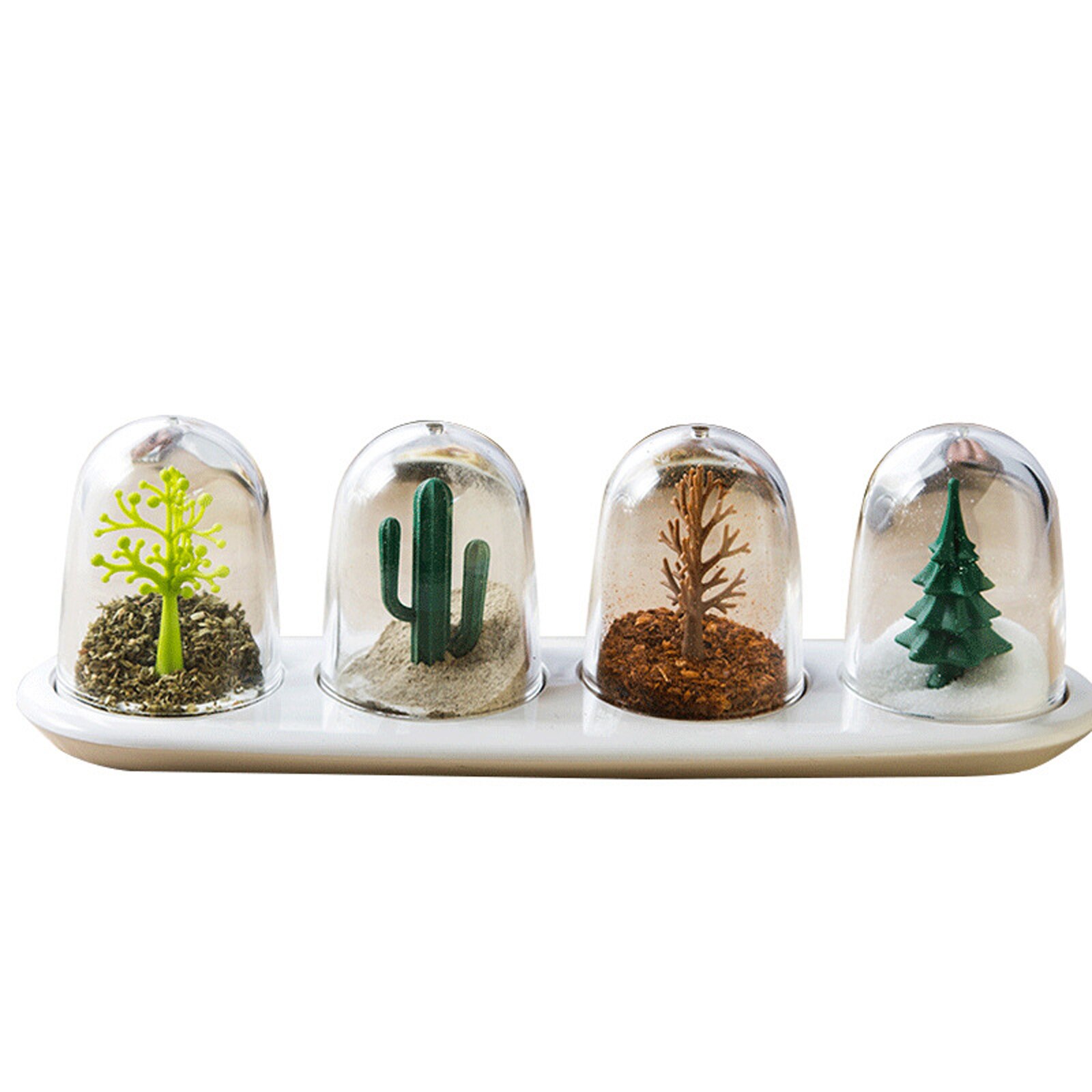 4Pcs Kruiderij Flessen Set Cactus Pine Shape Kruiden Doos Zout Keuken Schotel Suiker Pot Kaneel Opslag Keuken Decoraties