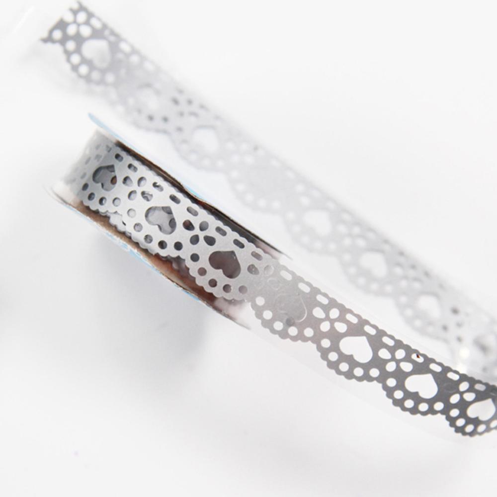 Lace Flower Masking Tape Paper Ribbon Lace Roll Scrapbooking Self Adhesive Sticker DIY Album Decorative: silver