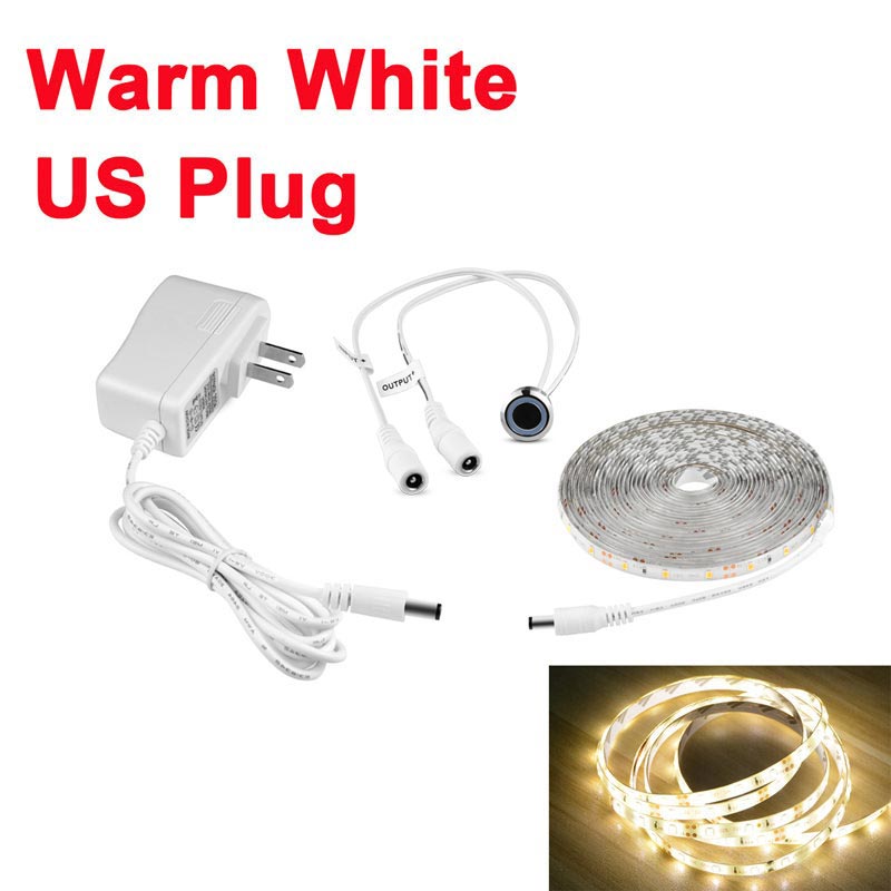 Touch Dimbare LED Strip licht lamp 12V Diode Tape Met Traploze Touch Sensor Dimmer DIY Closet Kast Nachtkastje Bed backlight: Warm White With US / 4 m