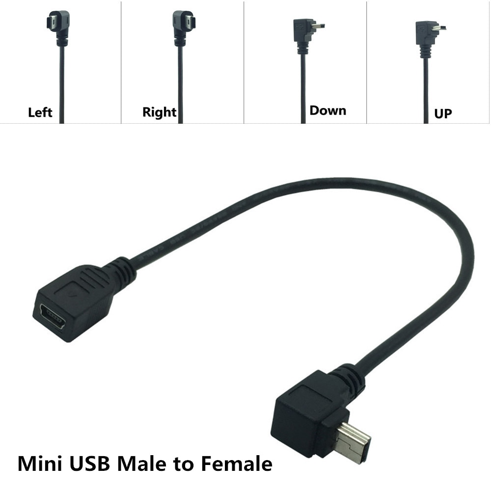 Mini Usb Kabel 5Pin Stekker Aan Vrouwelijke Jack Extension Data Adapter Lead Kabel Haakse 90 Graden Cord 25cm