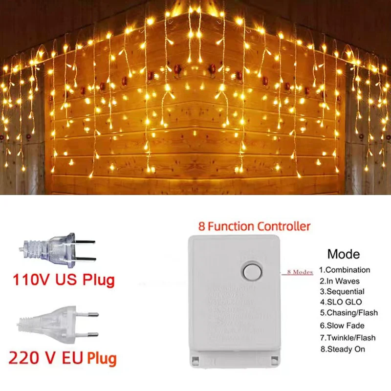 3M LED Vorhang Eiszapfen Lichterkette Hängend 0,4-0,6M 220V Garten Hof Einkaufen Vorhang Licht Außendekoration Licht.: Blau / uns-Stecker
