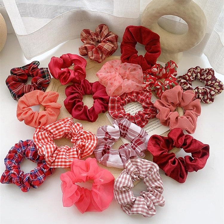 FLACELL Summer Korean Red Dot Floral Plaid Hair Ribbon Rubber Bands Scrunchie Set for Women Girls Party Hairwear