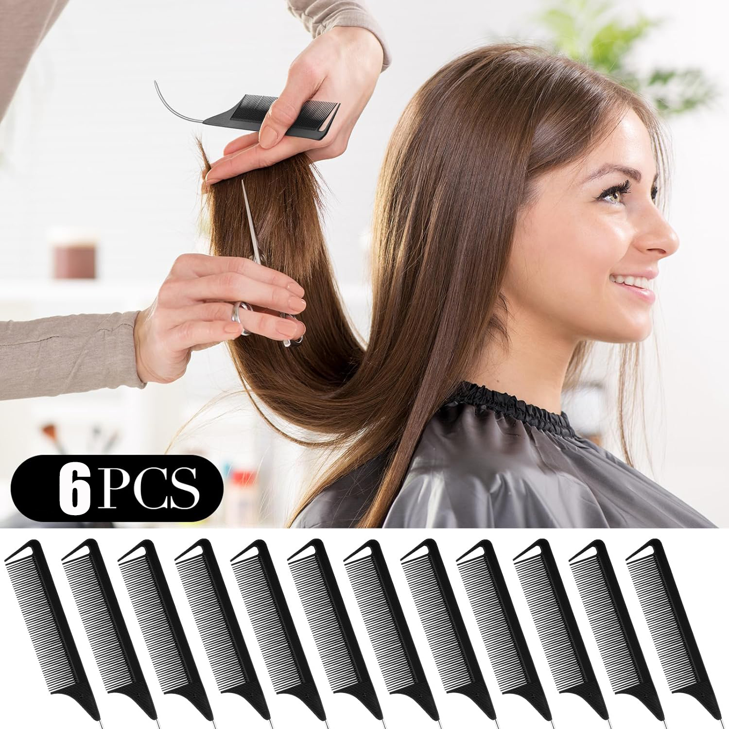 Peine de cola curvada puntiaguda para estilismo del cabello, Color caramelo , para partición de peluca, tinte para el cabello trenzado y herramienta para el cabello, 6 uds.