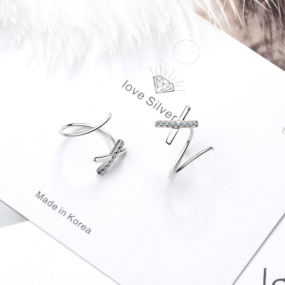 Eenvoudige Cross X Zirconia 925 Sterling Zilveren Clip Op Oorbellen Voor Vrouwen Wave Oor Mode Geen Piercing Sieraden