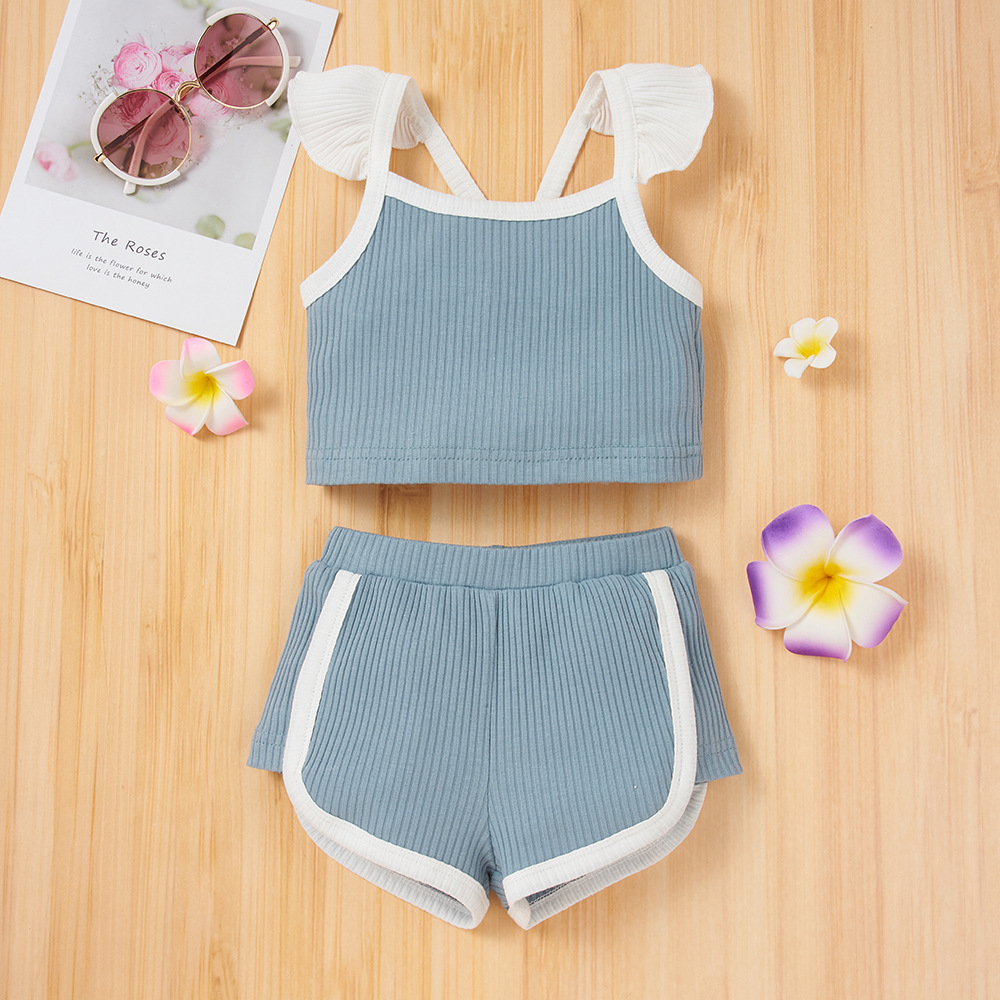 0-18M Ruches Meisjes Kleding Set Zachte Leuke Mouwloze Tops Shorts 2 Stuks Zomer Baby Meisjes Kleding Outfits: Blauw / 9m