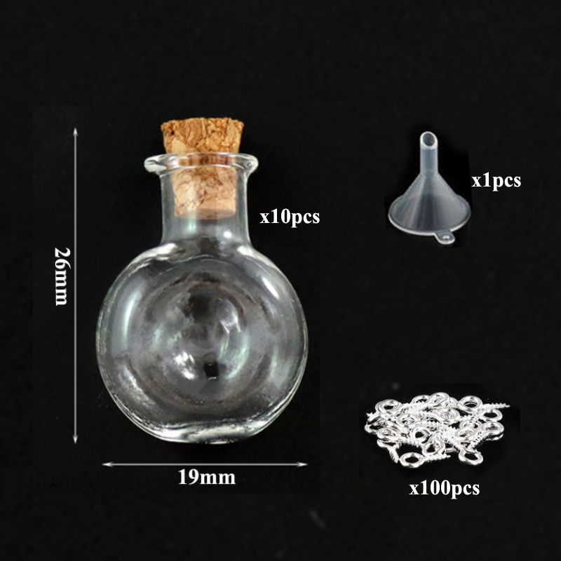 5-10 pezzi piccoli mini barattoli di bottiglie di vetro con tappi di sughero, 100 viti a occhiello e 1 ottavino imbuti creazione di gioielli fai da te