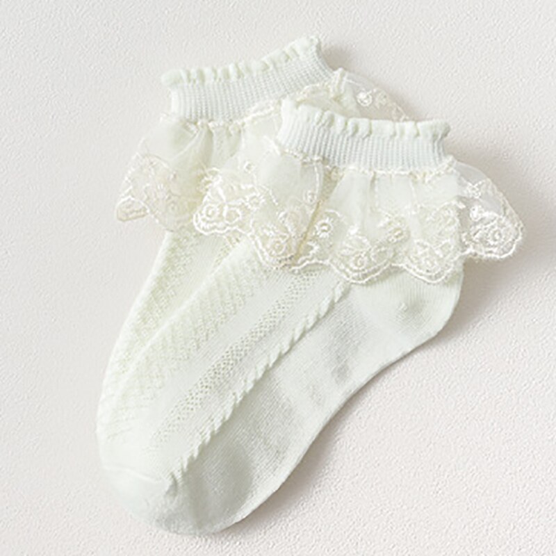 Breathable Cotton Lace Ruffle Princess Mesh Socks Baby Ankle Short Sock White Pink Yellow Baby Girls Kids Toddler: yellow / foot length 13-15cm