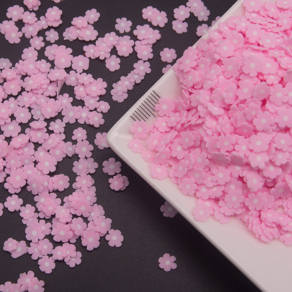 65g lyserøde blomsterformede polymer ler skiver drys til telefon dekoration, scrapbog shaker card diy slimes fyldning: 2 små