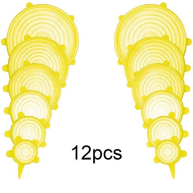 6/12pcs Food grade reusable silicone fresh-keeping cover Silicone Stretch Lids Universal Wrap Bowl Pot Lid Silicone Cover 5z: yellow 12pcs