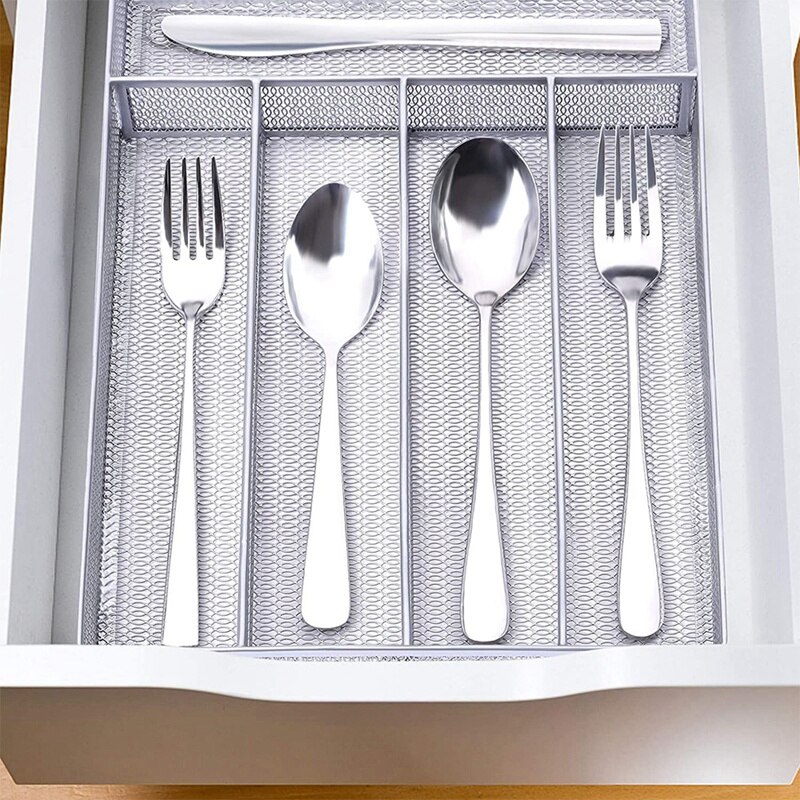 Cutlery Tray Organiser,Utensil Drawer Storage Organizer,Metal Mesh Organiser Tray with Anti-Slip Feet