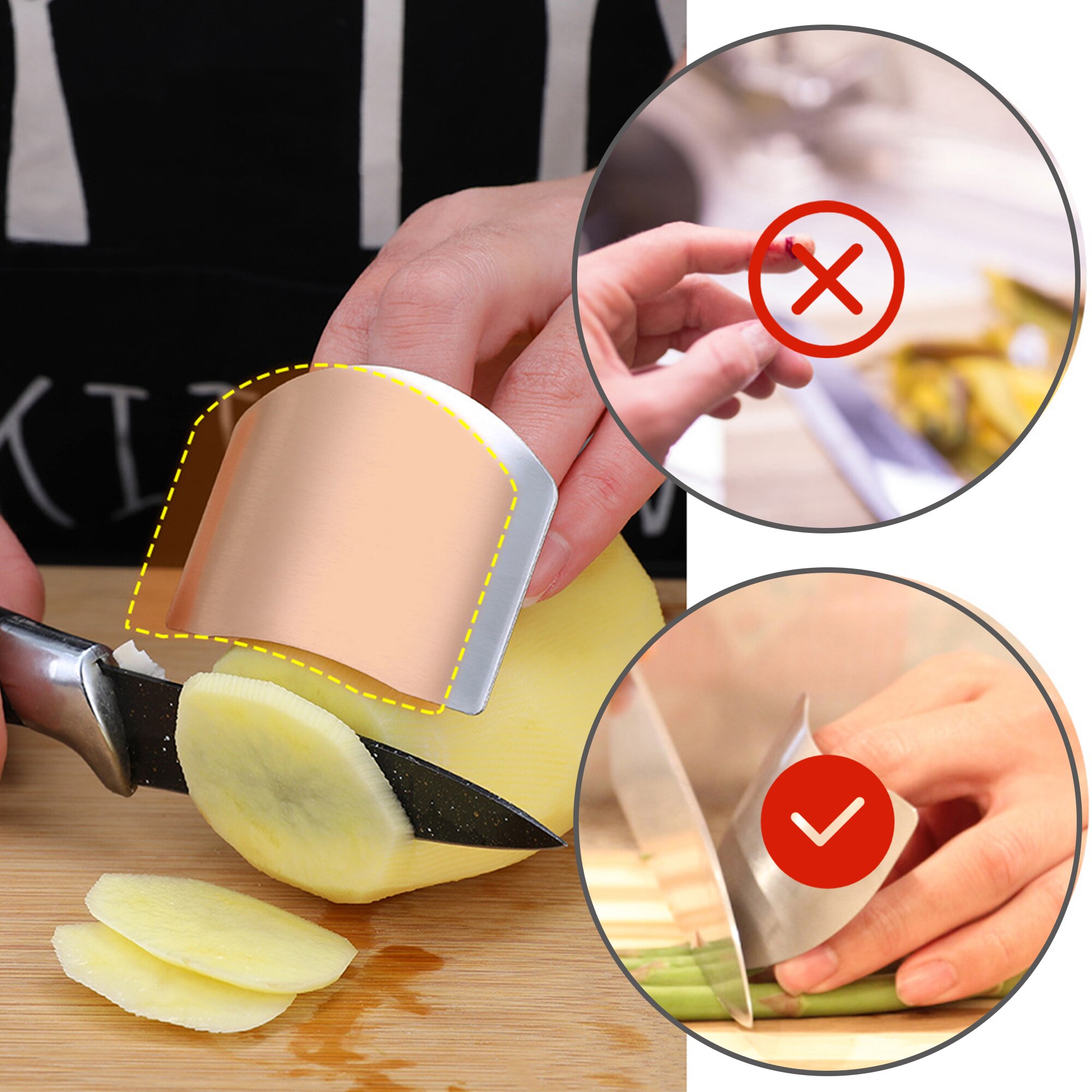 Kitchen Tool 9 Pcs Set Stainless Steel Cutting Hand Guard Adjustable Peeler Handles Fruit and Food Protection Finger Utensils
