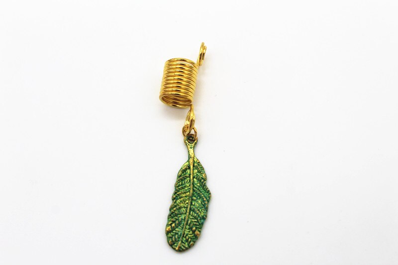 5 unidades por paquete, abalorios vikingos dorados/bronce, trenza de pelo, cuentas de rastas para Barba dreadlock, anillos, joyería para hombres y mujeres: Feather