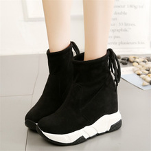 Cootelili Vrouwen Enkellaarsjes Platforms Schoenen Vrouw Hoge Hakken Binnen Hoogte Toenemende Faux Suede Laarzen Lace Up Sneakers 35-39