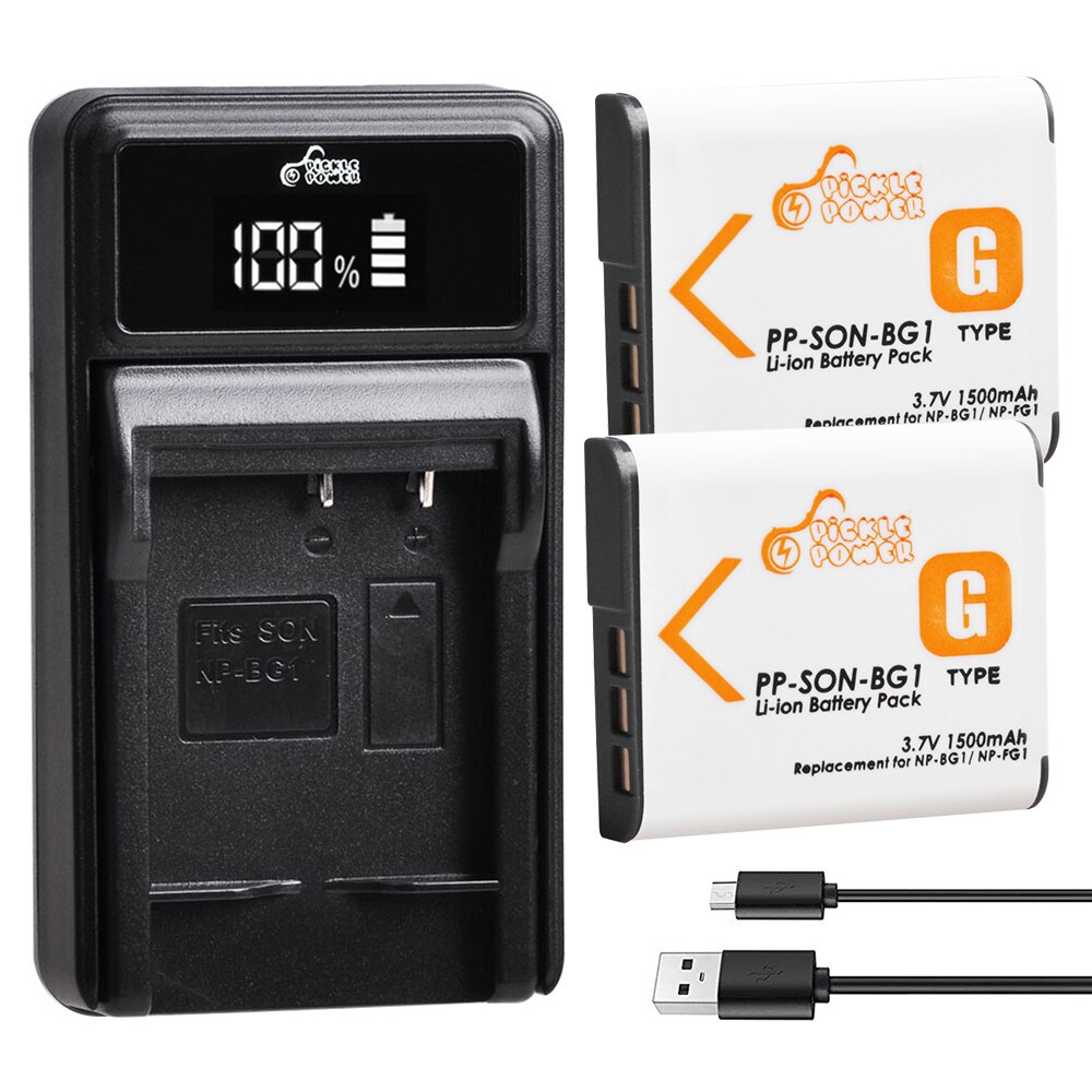 1500mAh NP-BG1 NP BG1 NP-FG1 Battery + LED Charger for Sony Cyber-Shot DSC-H3 DSC-H7 DSC-H9 DSC-H10 DSC-H20 DSC-H50 DSC-H55: 2 battery 1 charger