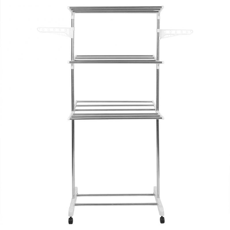 Adjustable Clothes Rack Single/Double Rods with Wheel Coat Shelf Hanging Drying Rack Floor Hanger Movable Cloth Storage HWC
