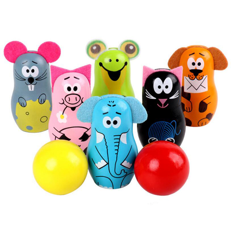 Wooden Fun Animal Bowling Early Educational Toys Children's Cartoon Block Set Antistress Ball 120