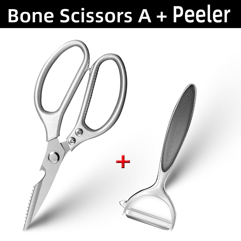 Kitchen Scissors Chicken Bone Kitchen Shears,Duck Fish Cutter 4Cr Stainless Steel Fish Scissors Scale Clean Cook Scissors Knife: Brown