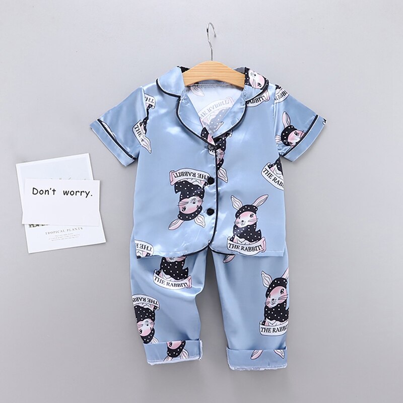 Sommer Baby Kleidung freundlicher Mädchen Jungen Pyjama Giraffe Nachtwäsche 2Stck Kurzarm Bluse Spitzen + Nacht Hosen einstellen 7