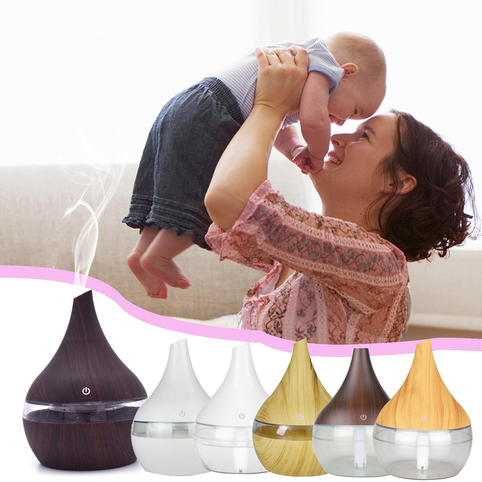 Humidificador eléctrico de aceites esenciales, difusor ultrasónico de grano de madera, minigenerador de niebla con USB, luz LED para