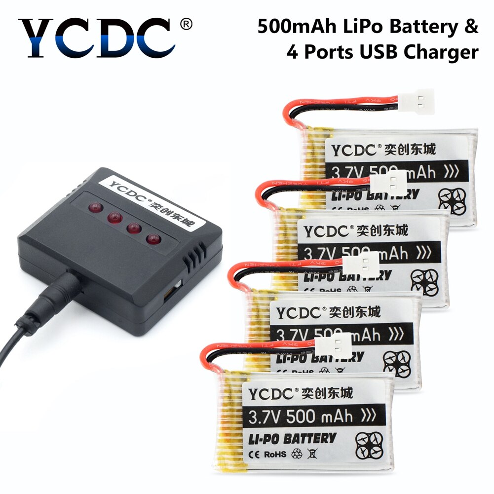 Drone Batteries 3.7V 500mAh Li-Po Battery For Syma X5C X5SC X5SW, UDI U45 U45W Quadcopter Rechargeable Batteries + Charger: 4pcs  with charger