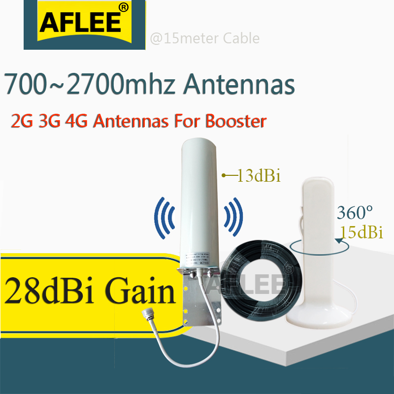 AFLEE – antennes omnidirectionnelles 4G 28dbi, 700-2700mhz, câble de 15 mètres pour amplificateur de Signal Mobile 2G 3G 4G