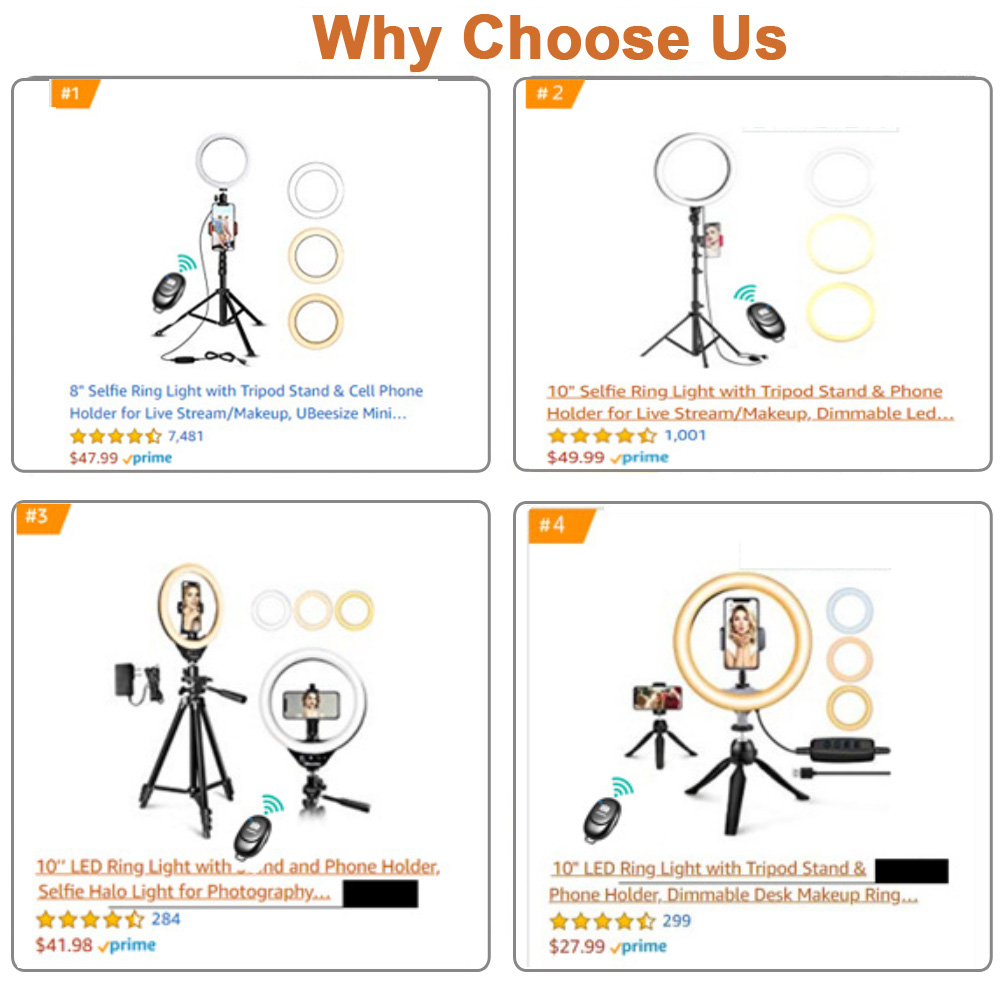 10" LED Ring Light Tripod Stand LED Camera Light with Cell Phone Holder Desktop LED Lamp with 3 Light Mode & 10 Brightness Level