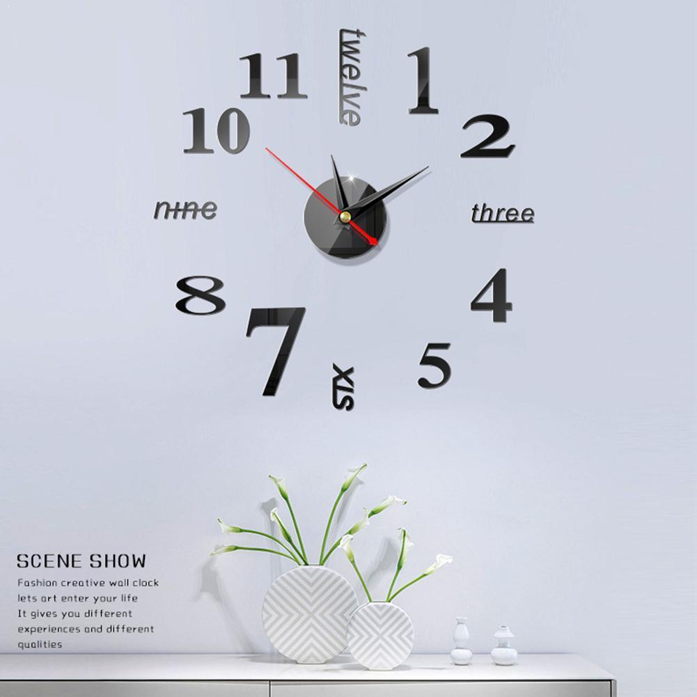 European style wall clock home diy3D stereo clock digital acrylic wall sticker wall mirror clock decoration B9N9