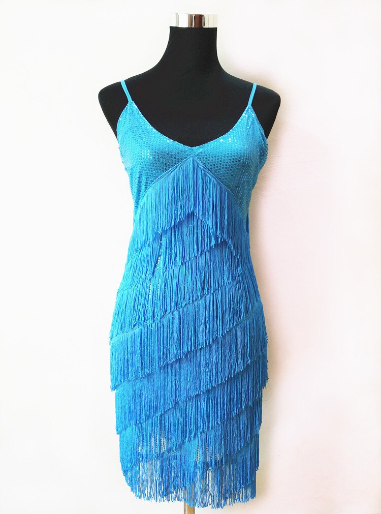 ballroom flapper dress fringe latin red sequin dance costumes dresses performance women bambina women black adult tango salsa: Sky Blue