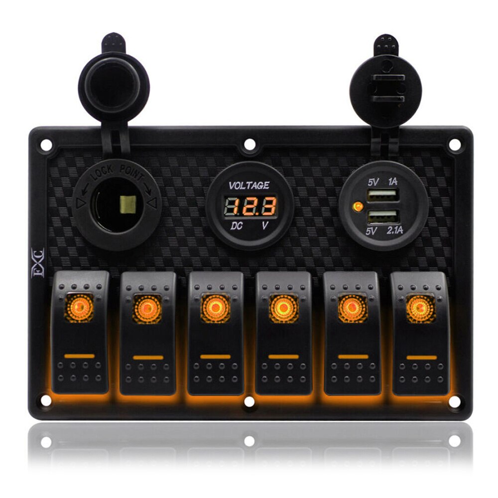 12V/24V 4 5 6 8 Gang LED Toggle Rocker Switch Panel With Dual USB Waterproof For Car RV Truck Boat Marine Rocker Switch Panel: 6 Gang Orange
