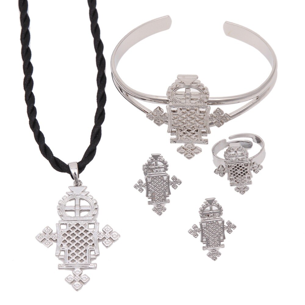 Helle Silber Äthiopischen Schmuck Eritrea Habesha Anhänger Seil Kette Armbinde Ohrringe Ring Schmuck Afrikanische Hochzeit
