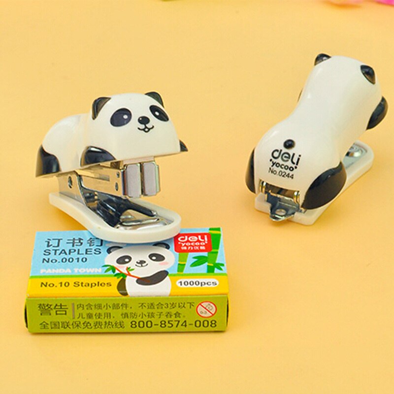 Deli Mini Panda Stapler Set 1000pcs Staples Cartoon Office School Supplies Staionery Paper Clip Binding Binder Book Sewer