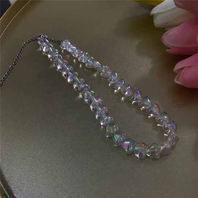 2020 Kpop Personalità di Modo Dolce Cuore in Acrilico Collana Girocolli punk Dei Monili A Catena Corta per La Ragazza Egirl BFF Incontri Estetico: Default Title