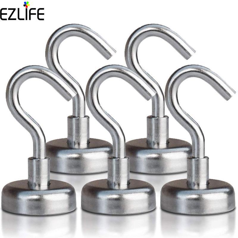 5pcs Stainless Steel Magnetic Hooks Powerful Hook Magnet Holder Hook Holder Tool Wall Suction Support Magnetic 10kg Hardwar Q3D2: Silver