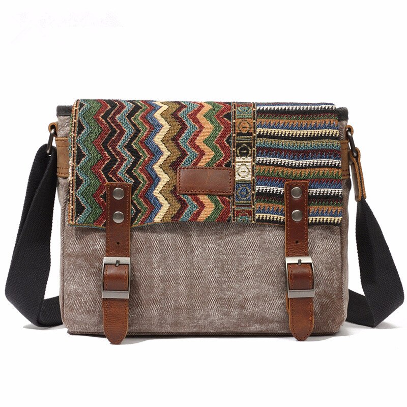 Vintage etnisk lærred messenger taske kvinder kinesisk stil skuldertaske kvindelig afslappet national taske mujer broderi crossbody taske: Kaffe