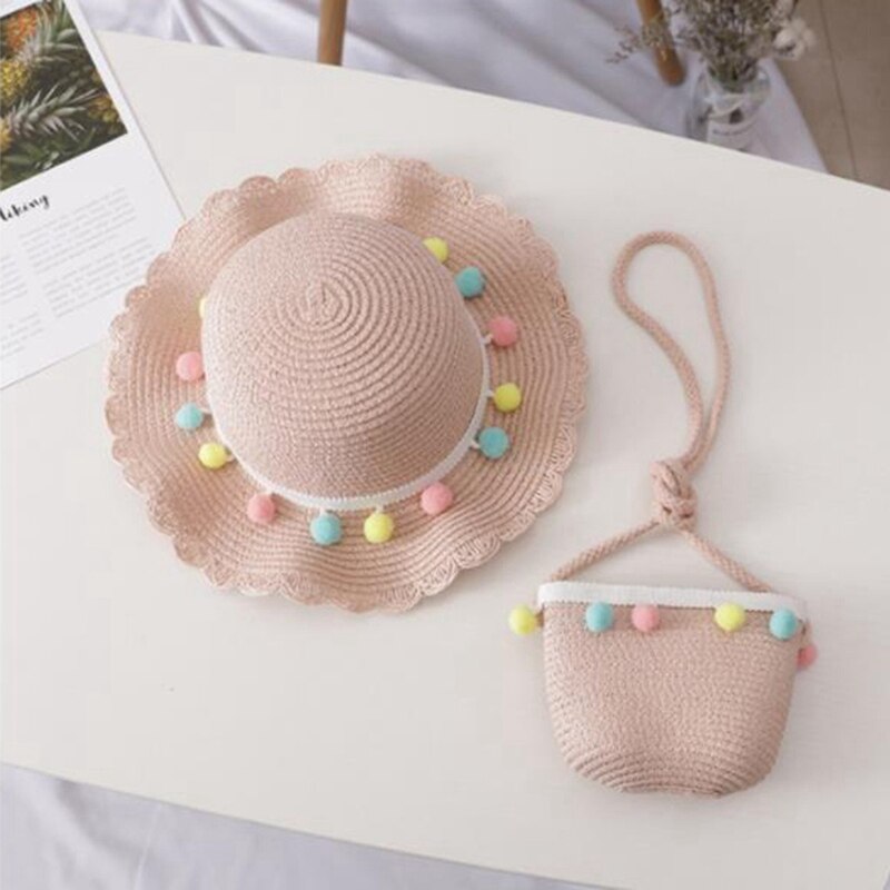 Sombrero de cubo de verano para niñas, 1 Juego, sombrero de paja para playa, gorro de viaje de ala ancha, gorras de pescador informales, Panamá para niños