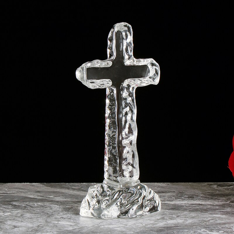 Estatua de cristal de Jesús, Cruz católica, oración religiosa, decoración de Iglesia, bautizo, recuerdos de Bautismo