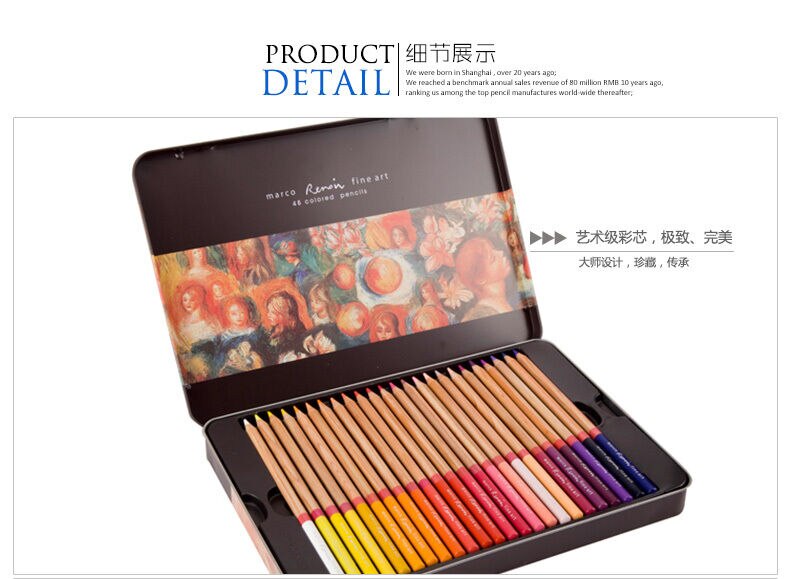 Marco Renoir Fine12/24/36/48/72/100/120 Colors Drawing Oil Base Pencil Tin Set