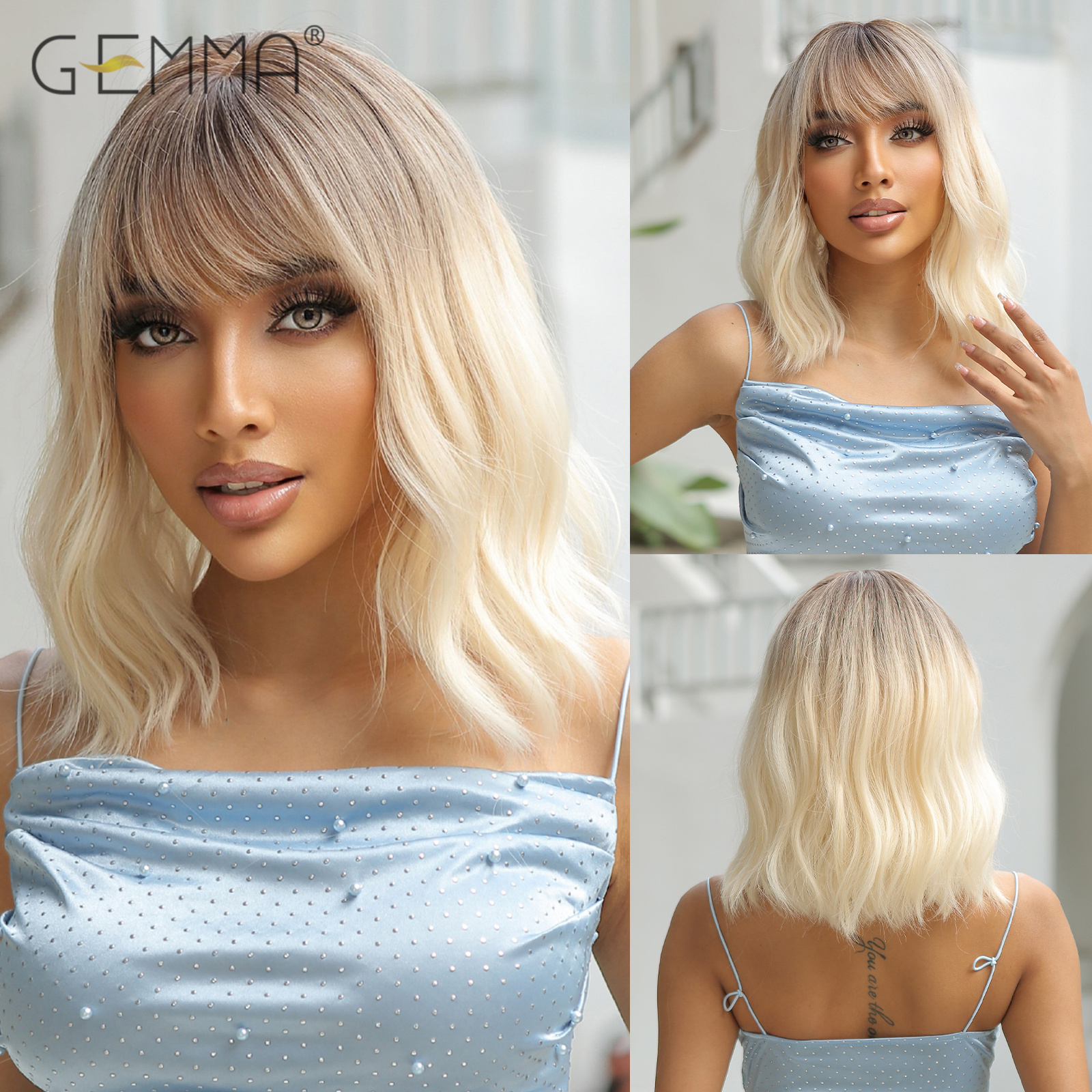 Ombro longo luz roxo peruca encaracolado sintético com franja para mulheres curto ondulado cosplay festa perucas de cabelo natural resistente ao calor: ROXO