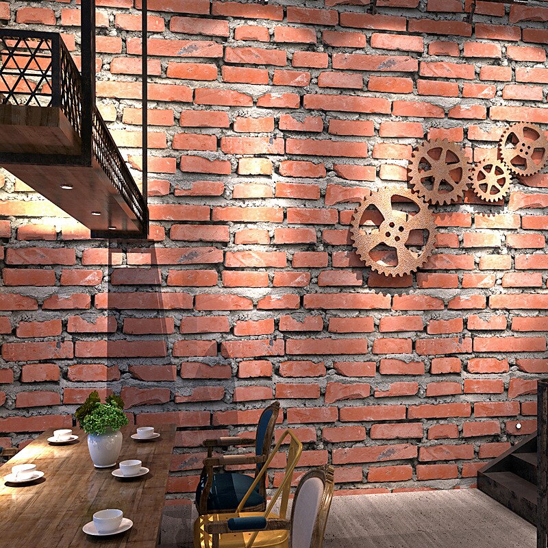 Vintage Huai Old 3D Simulation Brick Pattern Red Brick Brick Wallpaper Cafe Bar Restaurant Red Brick Wallpaper