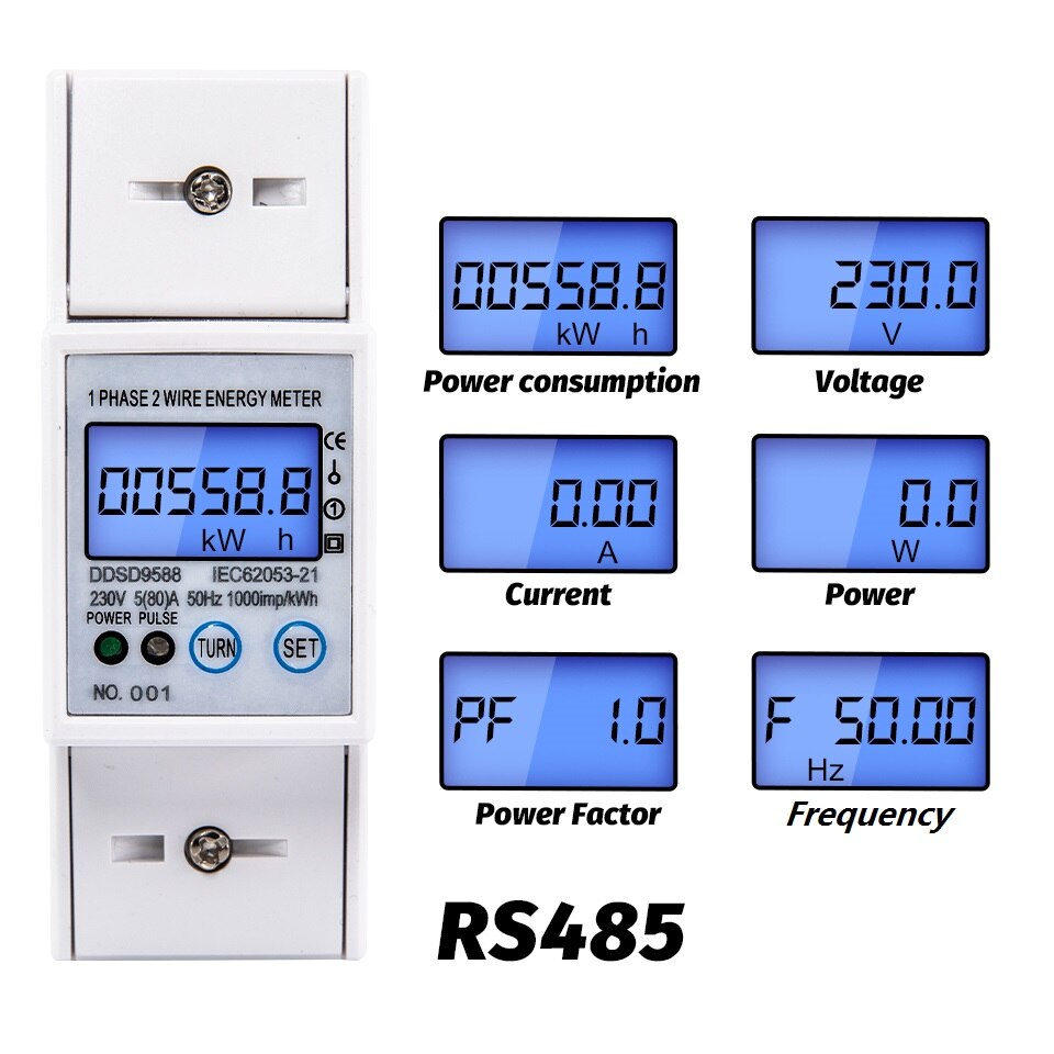 RS485 5-80A 230V AC High Precision Electric Energy Meter Digital Electricity Consumption Meter With Voltage Current Display