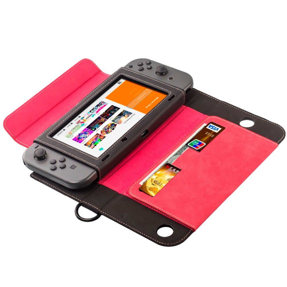 Bolsa de cartera de cuero para almacenamiento de viaje portátil, funda con soporte de transporte para consola Nintendo Switch NS y 12 soportes para tarjetas de juego